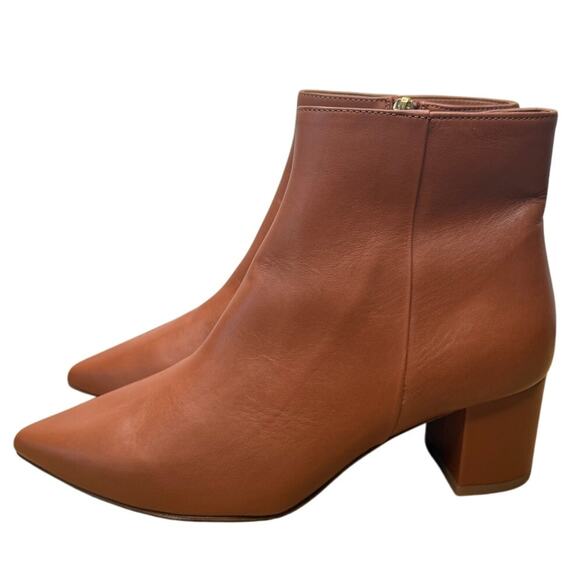 NEW L'AGENCE Jeanne II Pointed Toe Boots Bootie Luggage Brown Leather Side Zip - Picture 4 of 9
